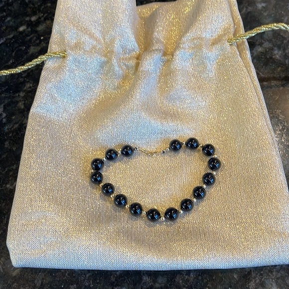 ❤️LAST CALL! ONYX & 14KT BRACELET, ONYX BEADS W/REAL GOLD BEADS & CLASP EUC - Picture 10 of 16